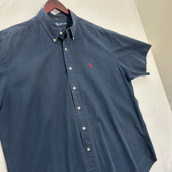 Ralph Lauren Blake Button Up XL Mens VTG Short Sleeve Blue FLAW 100% Cotton - Picture 5 of 12